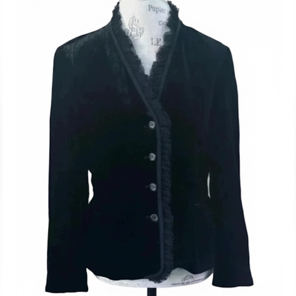 DKNY Black Velvet Jacket With Silk Lace Trim Women’s Size 12 EUC! - Picture 1 of 6
